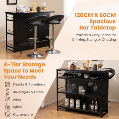 Costway Industrial Wine Bar Cabinet 4-Tier Kitchen Storage Sideboard Kitchen Island W/ Glass Holders - 7