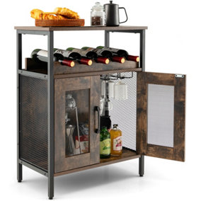 Costway Industrial Wine Bar Cabinet Kitchen Storage Sideboard W/ Wine Rack & Glass Holders