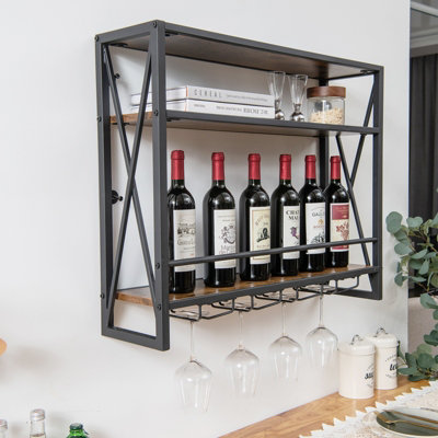 Costway Industrial Wine Rack 3 Tiers Home Bar Metal Hanging Wine Shelf Wall Mounted DIY at B Q