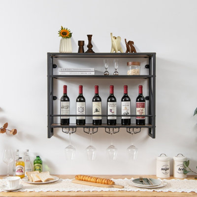 Costway Industrial Wine Rack 3 Tiers Home Bar Metal Hanging Wine Shelf Wall  Mounted