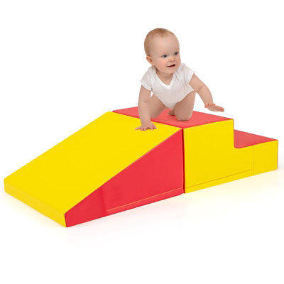 COSTWAY Infants Toddler Soft Play Set Toddlers Step and Slide Climber Red