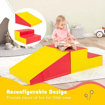 COSTWAY Infants Toddler Soft Play Set Toddlers Step and Slide Climber Red
