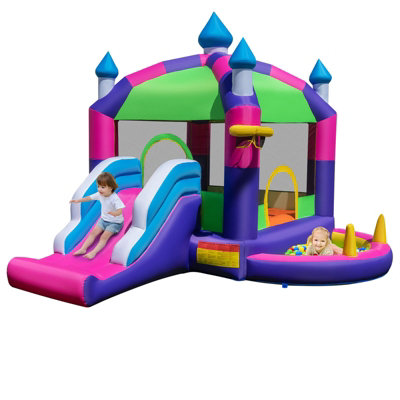 COSTWAY Inflatable Bounce Castle 5-in-1 Jumping Air Bounce Castle with ...