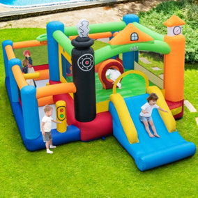 Costway Inflatable Bounce Castle Train Themed Kids Bouncer Jumping House Slide Playhouse