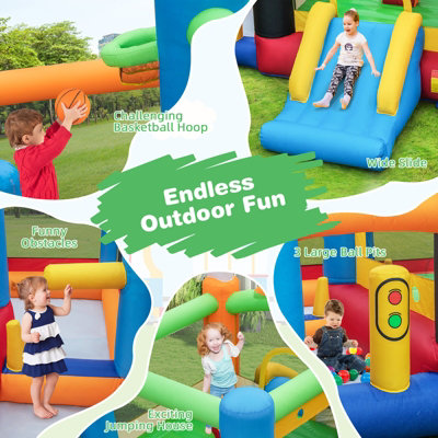Costway Inflatable Bounce Castle Train Themed Kids Bouncer Jumping House Slide Playhouse - 4