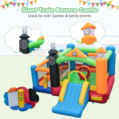 Costway Inflatable Bounce Castle Train Themed Kids Bouncer Jumping House Slide Playhouse - 5