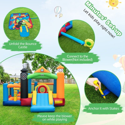 Costway Inflatable Bounce Castle Train Themed Kids Bouncer Jumping House Slide Playhouse - 8