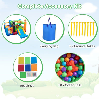 Costway Inflatable Bounce Castle Train Themed Kids Bouncer Jumping House Slide Playhouse - 9