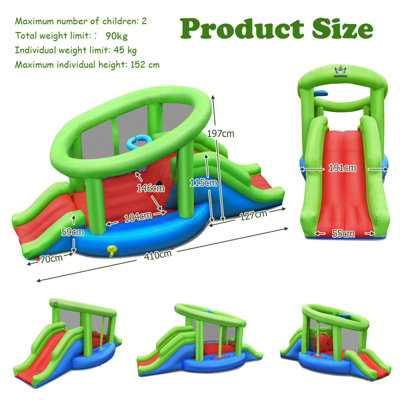 Costway Inflatable Bounce House Castle Bouncer with 2 Slide & Basketball Hoop