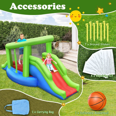 Costway Inflatable Bounce House Castle Bouncer with 2 Slide & Basketball Hoop - 6