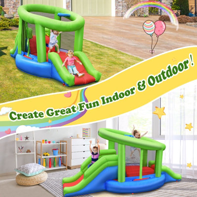 Costway Inflatable Bounce House Castle Bouncer with 2 Slide & Basketball Hoop - 9