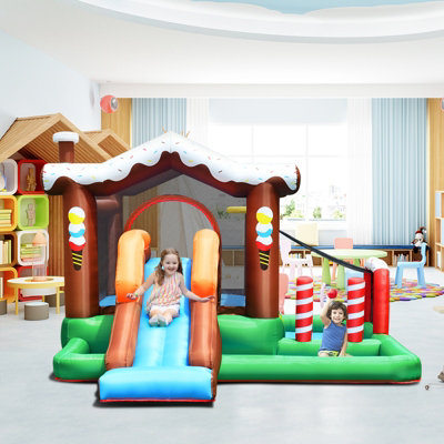 Costway Inflatable Bounce House Jumping Castle w / Slide & Mesh Protection - 4