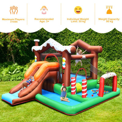 Costway Inflatable Bounce House Jumping Castle w / Slide & Mesh Protection - 6