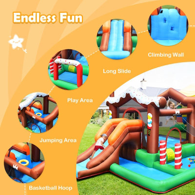 Costway Inflatable Bounce House Jumping Castle w / Slide & Mesh Protection - 9