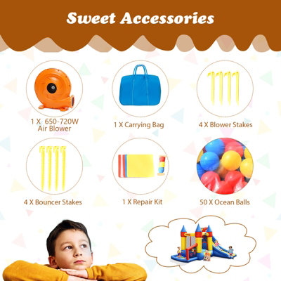 Costway Inflatable Bounce House Kids Bouncy Castle Jumping Climbing Slide w/ Air Blower - 9