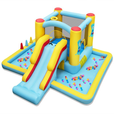 COSTWAY Inflatable Bounce House Kids Bouncy Castle with Slide & Jumping Area