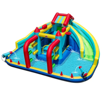 COSTWAY Inflatable Double Water Slide Park Giant Bouncy Castle Kids ...