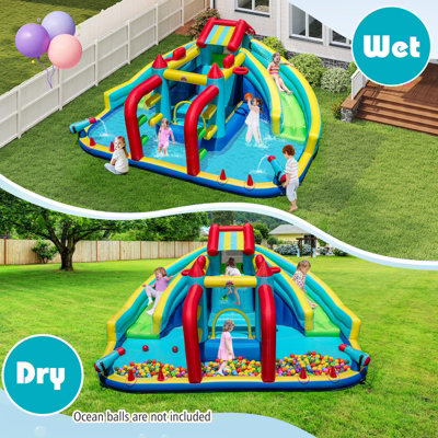 COSTWAY Inflatable Double Water Slide Park Giant Bouncy Castle Kids ...