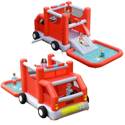 COSTWAY Inflatable Firefighting Themed Kids Water Slide Toddler Bouncy Castle Center