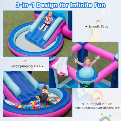 Costway Inflatable Kids Bouncy Castle Water Slide Jumping House with 480W Blower