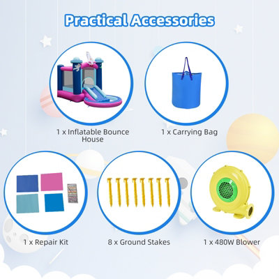 Costway Inflatable Kids Bouncy Castle Water Slide Jumping House with 480W Blower - 6