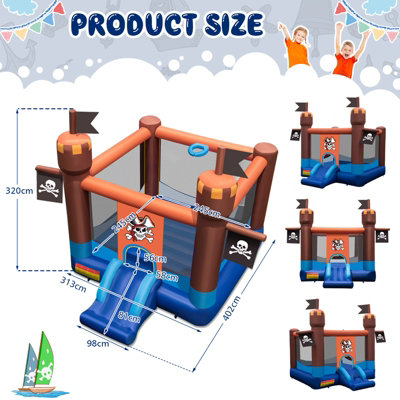 Costway Inflatable Kids Pirate Theme Bounce Castle Portable Jumping House W/ 680W Blower