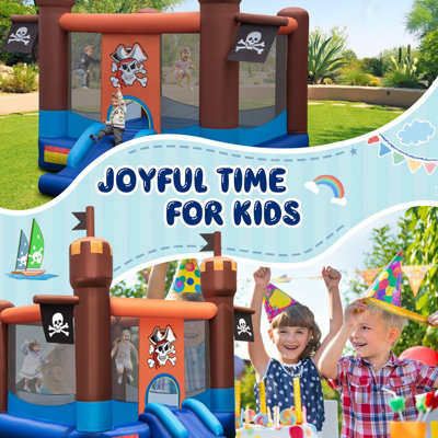 Costway Inflatable Kids Pirate Theme Bounce Castle Portable Jumping House W/ 680W Blower - 3