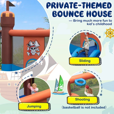 Costway Inflatable Kids Pirate Theme Bounce Castle Portable Jumping House W/ 680W Blower - 4