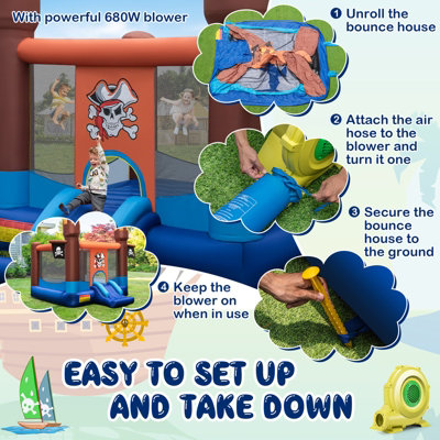 Costway Inflatable Kids Pirate Theme Bounce Castle Portable Jumping House W/ 680W Blower - 5