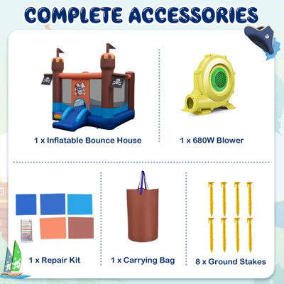 Costway Inflatable Kids Pirate Theme Bounce Castle Portable Jumping House W/ 680W Blower - 7