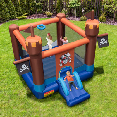 Costway Inflatable Kids Pirate Theme Bounce Castle Portable Jumping House W/ 680W Blower - 9