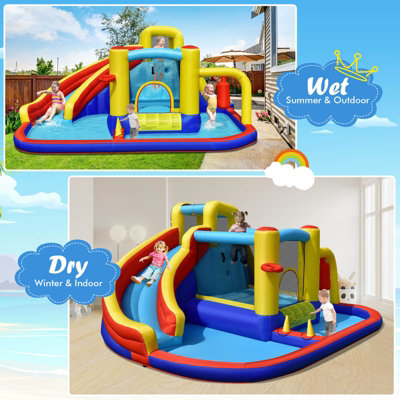 Costway Inflatable Kids Water Slide Wet Dry Bouncy Castle Center w/ 680W Blower - 3