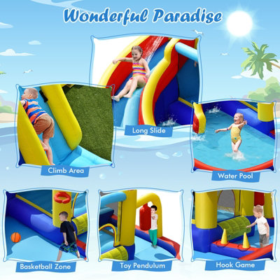 Costway Inflatable Kids Water Slide Wet Dry Bouncy Castle Center w/ 680W Blower - 4