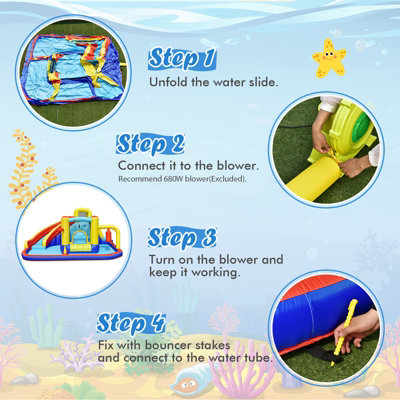Costway Inflatable Kids Water Slide Wet Dry Bouncy Castle Center w/ 680W Blower - 6