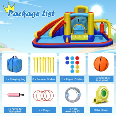 Costway Inflatable Kids Water Slide Wet Dry Bouncy Castle Center w/ 680W Blower - 7