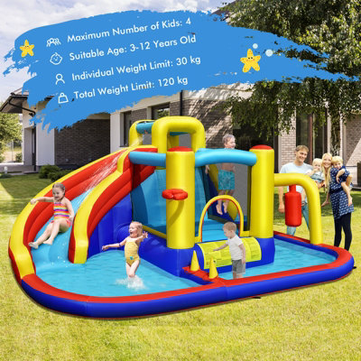 Costway Inflatable Kids Water Slide Wet Dry Bouncy Castle Center w/ 680W Blower - 8