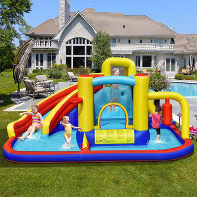 Costway Inflatable Kids Water Slide Wet Dry Bouncy Castle Center w/ 680W Blower - 9
