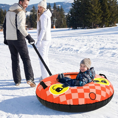 COSTWAY Inflatable Snow Tube 107 cm Snow Sledding Tube with Detachable ...
