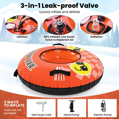COSTWAY Inflatable Snow Tube 107 cm Snow Sledding Tube with Detachable ...