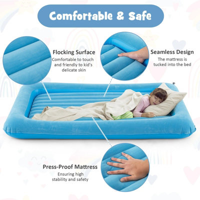 COSTWAY Inflatable Toddler Travel Bed Portable Kids Air Mattress Set w ...