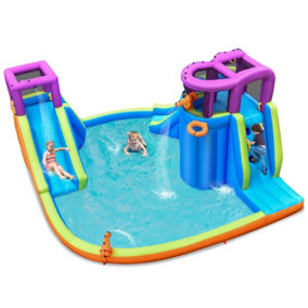 Costway Inflatable Water Park Double Water Slide w/ 4 Sprayers & 2 Water Guns