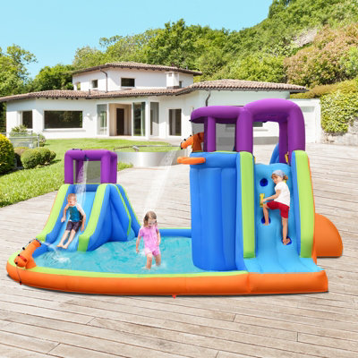 Costway Inflatable Water Park Double Water Slide w/ 4 Sprayers & 2 Water Guns - 4