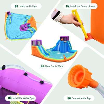 Costway Inflatable Water Park Double Water Slide w/ 4 Sprayers & 2 Water Guns - 7