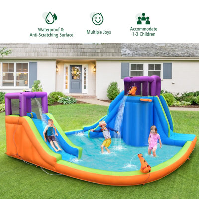 Costway Inflatable Water Park Double Water Slide w/ 4 Sprayers & 2 Water Guns - 8