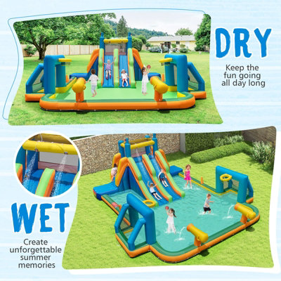 COSTWAY Inflatable Water Park Outdoor Water Slide for Kids Combo Bounce ...