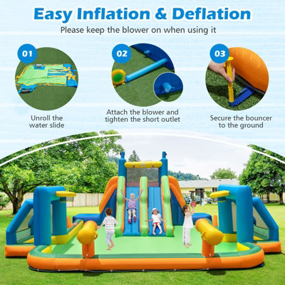 COSTWAY Inflatable Water Park Outdoor Water Slide for Kids Combo Bounce ...