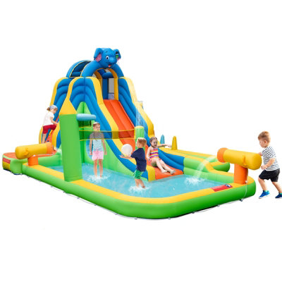 Costway Inflatable Water Slide Giant Water Park for Kids Backyard Fun Blow-up Water Slide with Splash Pool