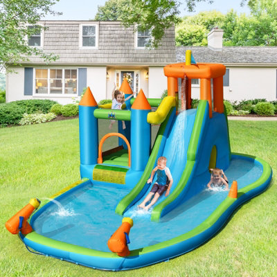 Costway Inflatable Water Slide Kids Jumping Bounce House Splash Water ...