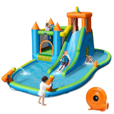 Costway Inflatable Water Slide Kids Jumping Bounce House Splash Water Pool w/ Blower