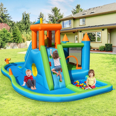 Costway Inflatable Water Slide Kids Jumping Bounce House Splash Water ...